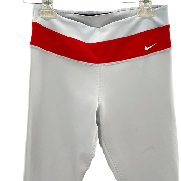 Nike Dri-Fit Light Gray & Red Leggings / Running Pants w/ Large Logo in Size Med - Picture 2 of 13